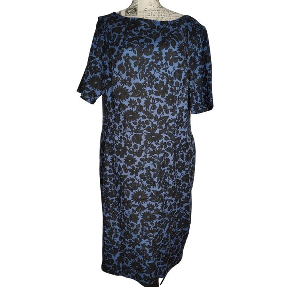 Boden Size 16 Navy Blue, Black Flower Textured Fabric, Modest Secretary, Cotton - Picture 1 of 6